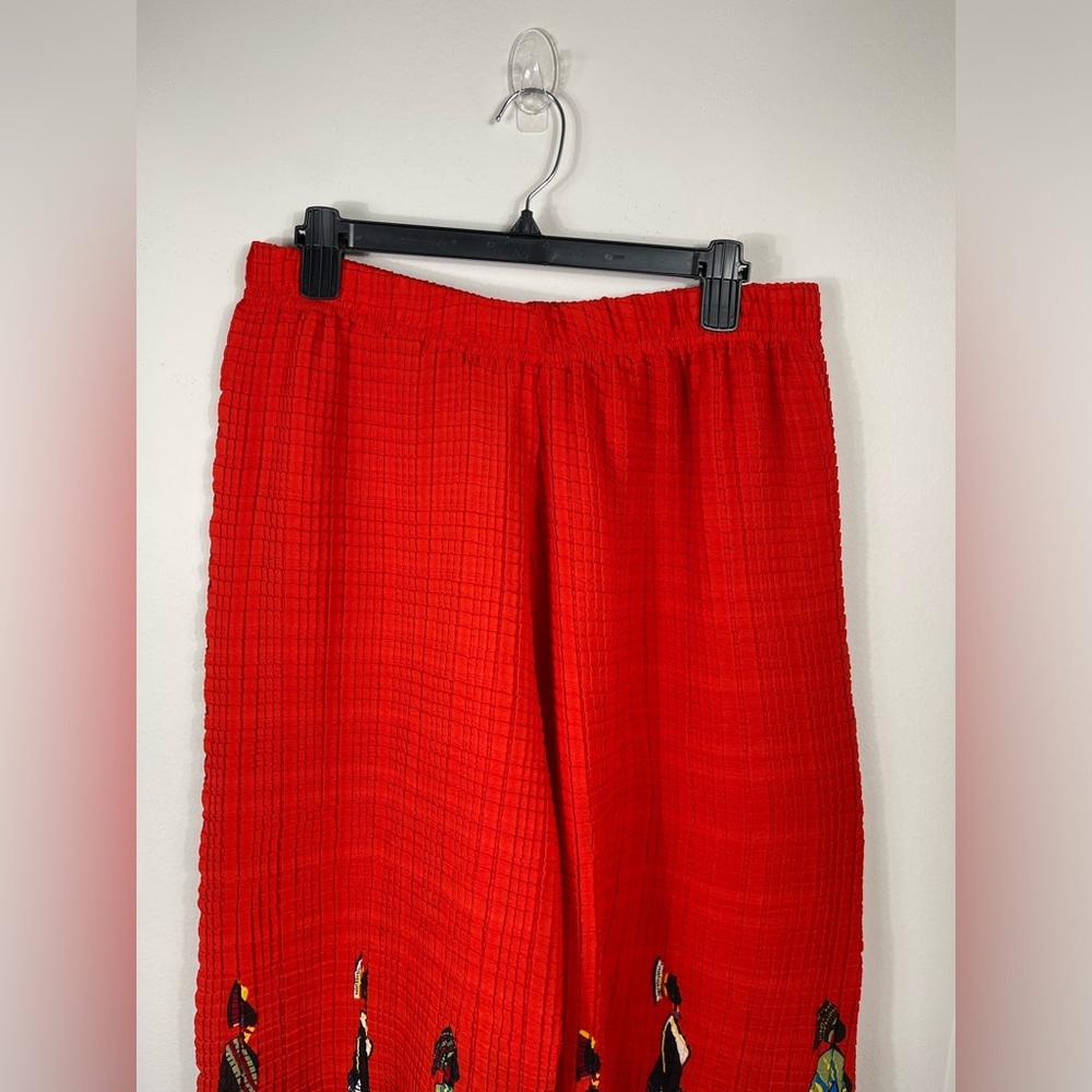 Midnight Velvet Strechy African Indian Print Pants Ladies Red-Orange Size L - Picture 5 of 11